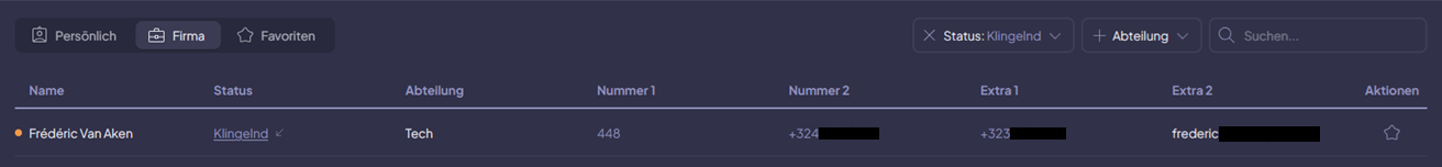 Contacts page with Pickup icon