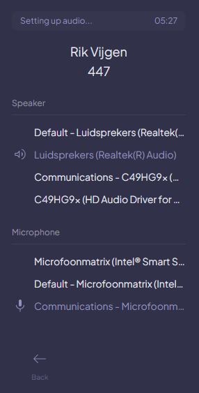 Audio devices panel