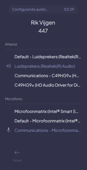 Audio devices panel