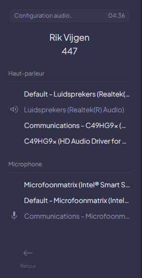 Audio devices panel