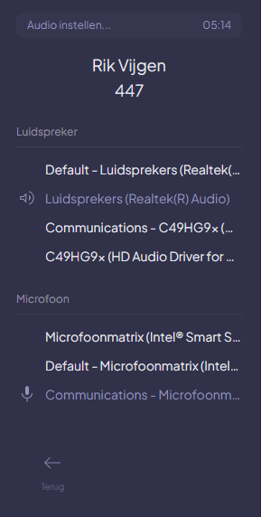 Audio devices panel