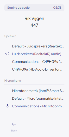Audio devices panel
