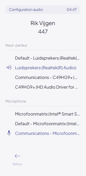 Audio devices panel